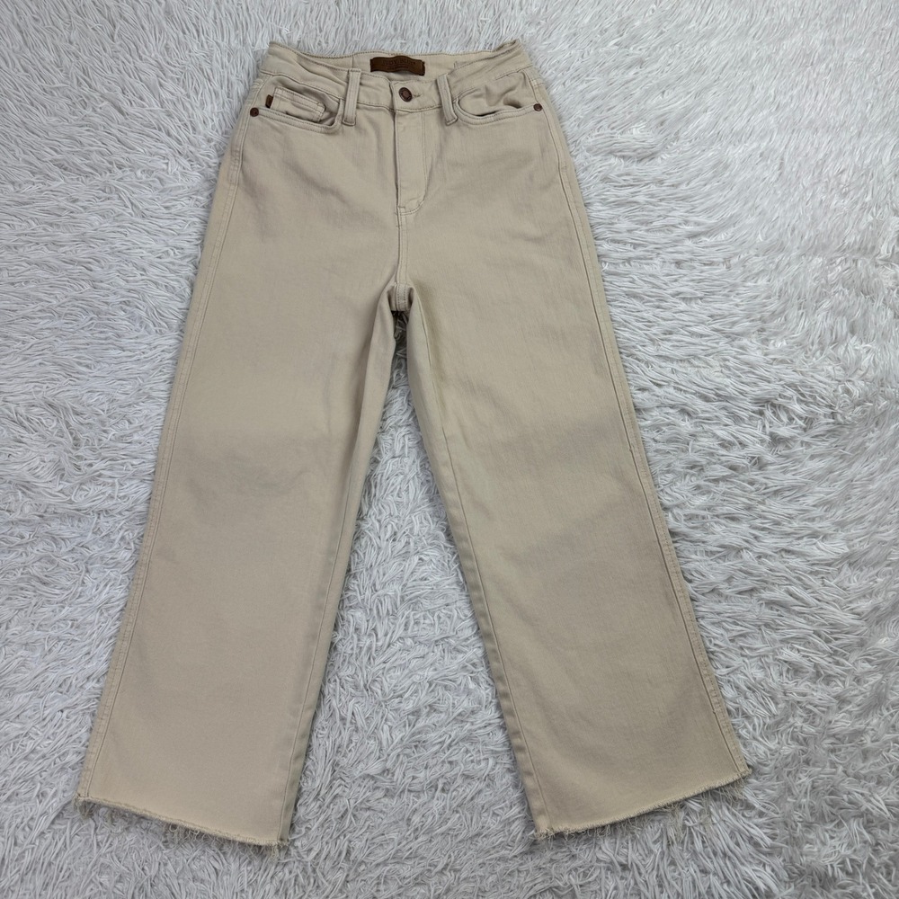 Judy Blue Pants Womens 1/25 Bone Dyed High Waist Wide Leg Crop Denim Jeans